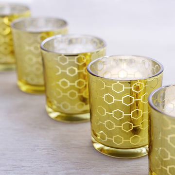 6 Pack Gold Mercury Glass Candle Holders, Votive Candle Containers - Honeycomb Design 3"