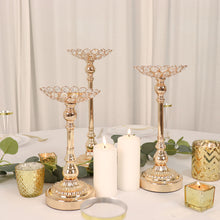 Gold Candle Holder Set Of 3 Crystal Beaded Votive Centerpieces