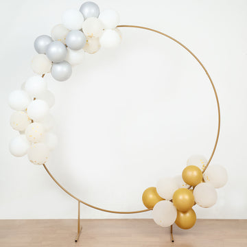 Gold Metal Floral Balloon Garland Hoop, Round Backdrop Frame, Circle Wedding Arch 6.5ft