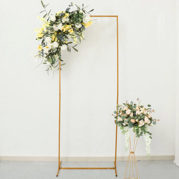 Gold Metal Frame Wedding Arch, Rectangular Backdrop Stand, Floral Display Frame 6.5ft