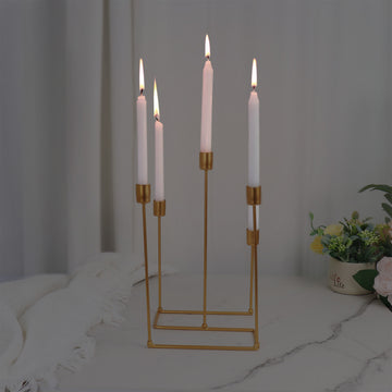 12" Gold Metal 5-Arm Geometric Taper Candle Holder Candelabra, Wedding Table Centerpiece
