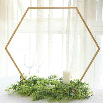 21" Gold Metal Hexagon Table Wedding Arch Centerpiece Stand, Geometric Self Standing Flower Balloon Frame