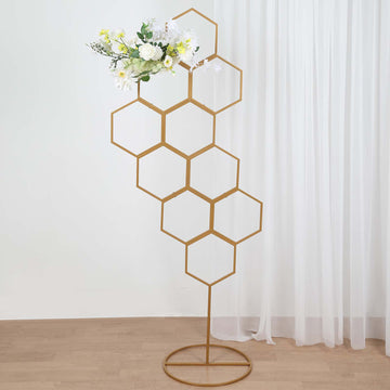 6ft Gold Metal Honeycomb Floor Standing Balloon Display Arch, Wedding Flower Frame Backdrop Stand