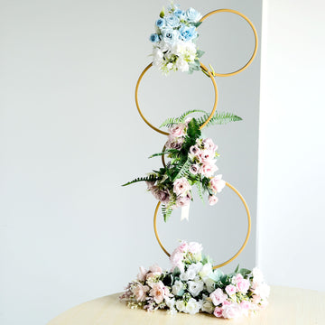3ft 4-Tier Gold Metal Hoop Pillar Flower Stand, Wreath Wedding Arch Table Centerpiece