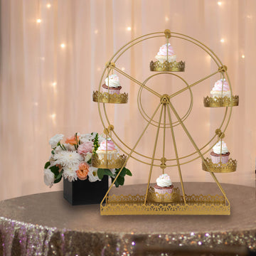 Gold Metal Large Rotating Ferris Wheel Cupcake Stand Dessert Holder 23"