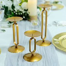 Set of 3 | Gold Metal Oval Frame Pillar Candle Holder Stands, Geometric Table Centerpieces