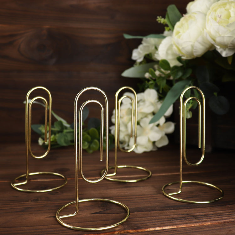 Gold Metal 5 Inch Paperclip Card Holders For Table Numbers
