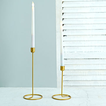 Elegant Gold Metal Ring Base Geometric Taper Candle Holder Stands