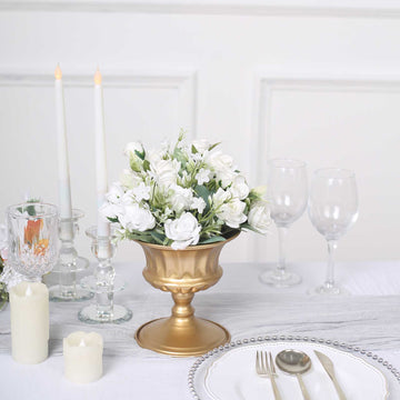 2 Pack Gold Metal Roman Style Flower Table Pedestal Vase, Antique Mini Compote Vase 6"