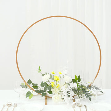 Gold Metal Round Hoop Wedding Centerpiece, Self Standing Table Floral Wreath Frame 28"