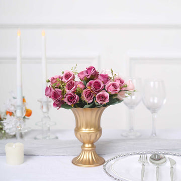 2 Pack Gold Metal Trumpet Style Flower Table Pedestal Vase, Antique Mini Compote Vase 6"