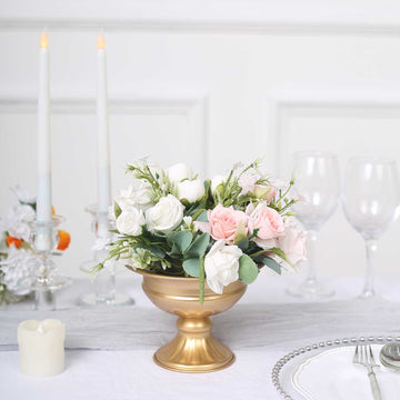 2 Pack Gold Metal Wine Goblet Style Flower Table Pedestal Vase, Antique Mini Compote Vase 4"
