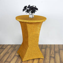 Metallic Gold Shimmer Tinsel Spandex Cocktail Table Cover