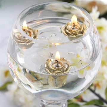 12 Pack Gold Mini Rose Flower Floating Candles Wedding Vase Fillers 1"