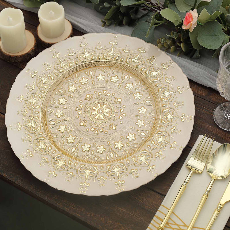 13 Inch Gold Monaco Ornate Design Glass Charger Dinner Plates And Trays - 8 Pack