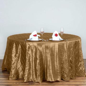Gold Pintuck Round Seamless Tablecloth 120"