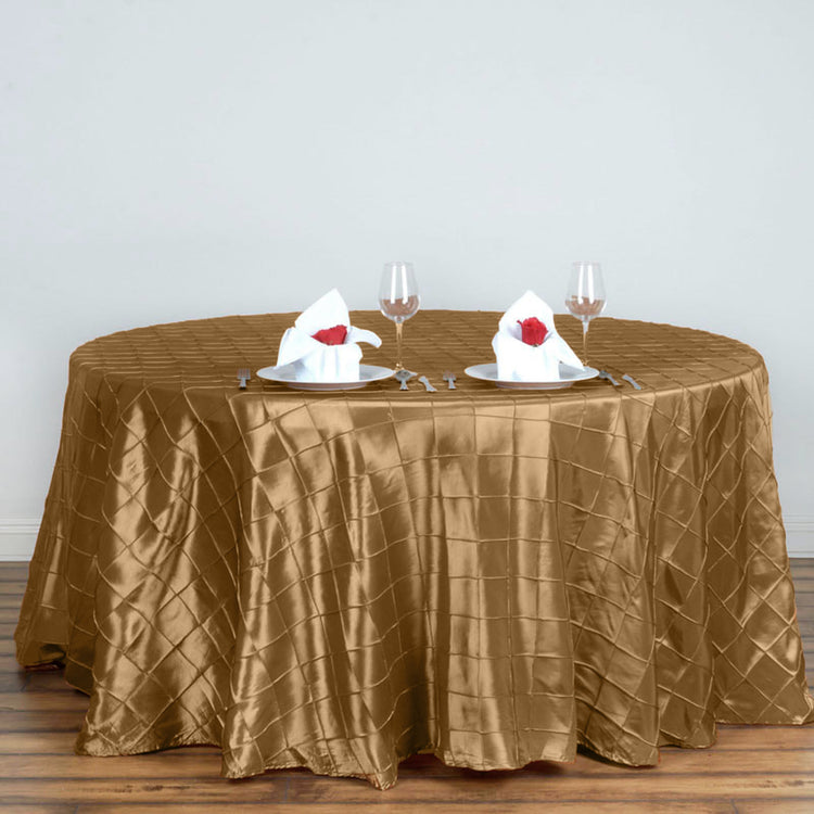 Round Gold Pintuck Tablecloth 120 Inch   