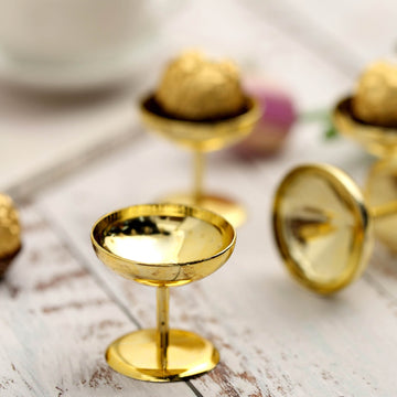12 Pack | 2" Gold Plastic Mini Champagne Glass Dessert Cups, Candy Dishes Party Favor Gifts
