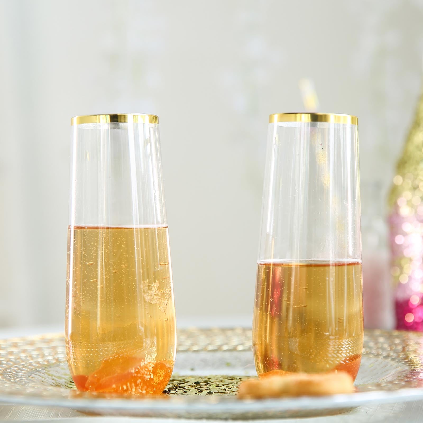 Stemless Champagne Flute Glass Set Of 4 With Gold Rim And Base