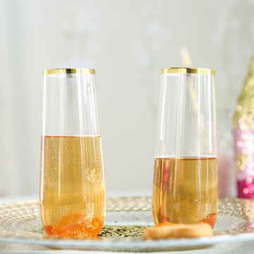 6 Pack | Gold 9oz Plastic Stemless Champagne Flutes Disposable Glasses For Champagne