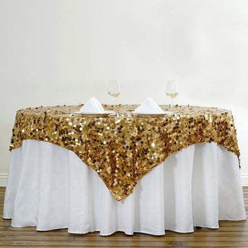 72"x72" Gold Premium Big Payette Sequin Square Table Overlay