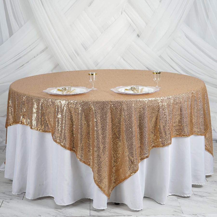 90 Inch x 90 Inch Gold Premium Sequin Square Sparkly Table Overlay
