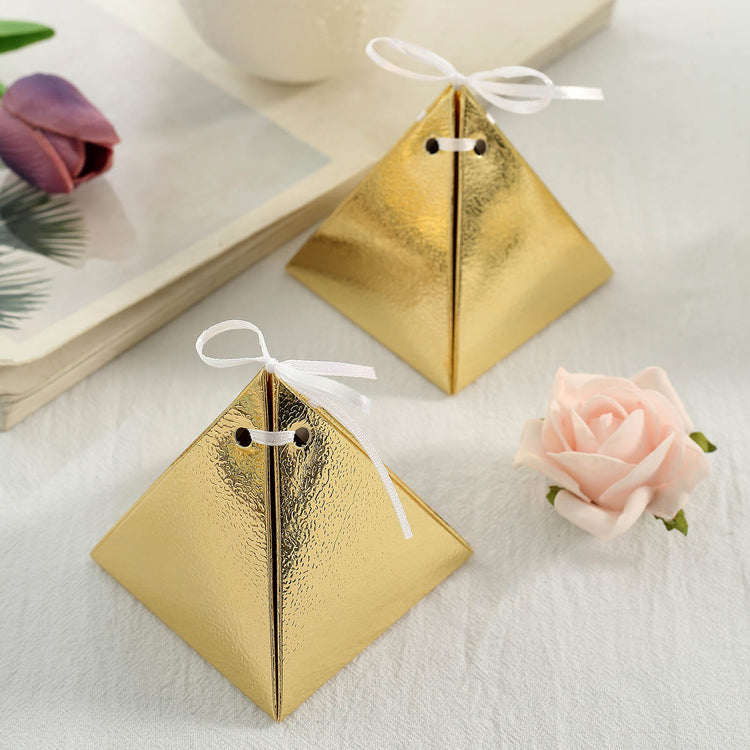 Gold Pyramid Shaped Candy Gift Favor Box 25 Pack
