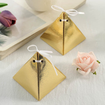25 Pack Gold Pyramid Shaped Wedding Party Favor Candy Gift Boxes