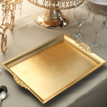 2 Pack | Gold Rectangle Decorative Acrylic Serving Trays With Embossed Rims - 14"x10"