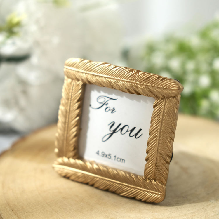 Gold Resin 3" Mini Square Vintage Feather Party Favors Picture Frames, Wedding Card Place Holder
