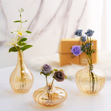 Elegant Gold Ribbed Design Glass Flower Bud Vases