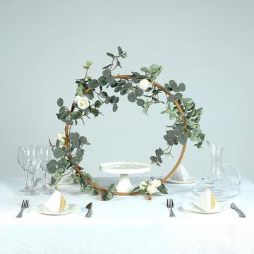 20" Gold Round Arch Wedding Centerpiece, Metal Hoop Wreath Tabletop Decor
