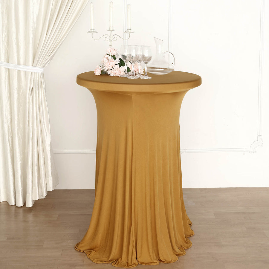 Gold Wavy Drapes Round Spandex Cocktail Table Cover