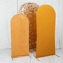 Set of 3 | Gold Round Top Spandex Fit Photo Backdrop Stand Covers