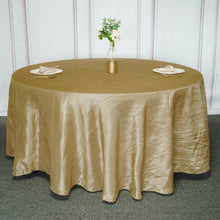 120 Inch Gold Accordion Crinkle Taffeta Fabric Round Tablecloth
