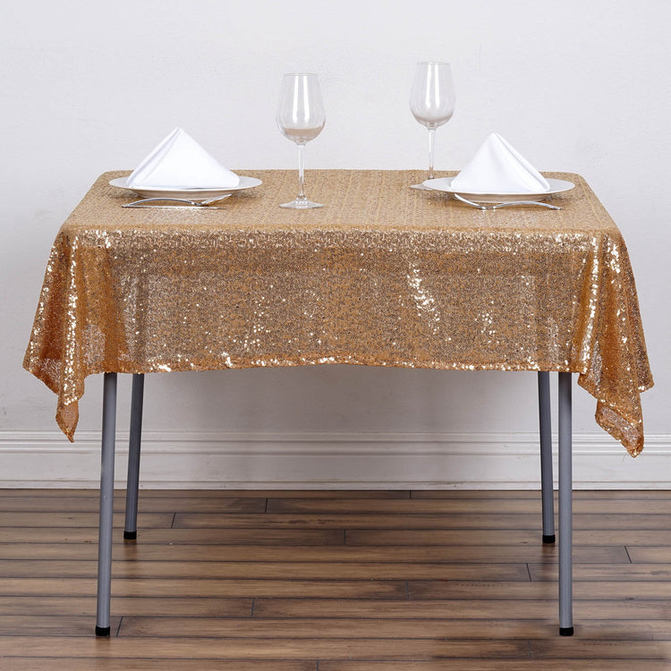 54 inch x 54 inch Gold Premium Sequin Square Tablecloth 