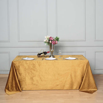 Gold Seamless Premium Velvet Rectangle Tablecloth, Reusable Linen 90"x132"