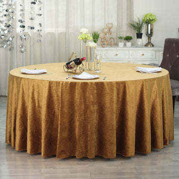 Gold Seamless Premium Velvet Round Tablecloth, Reusable Linen 120"