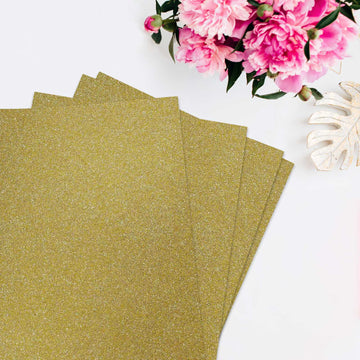 10 Pack | Gold Self-Adhesive Glitter DIY Craft Foam Sheets - 12"x10"