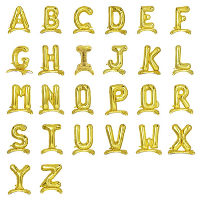 Gold balloon letters A to Z in a studio-style isolation shot.