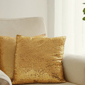 2 Pack | 18" Gold Sequin Decorative Square Throw Pillow Cover