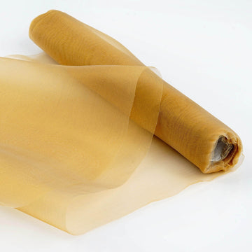Gold Sheer Chiffon Fabric Bolt, DIY Voile Drapery Fabric 12"x10yd