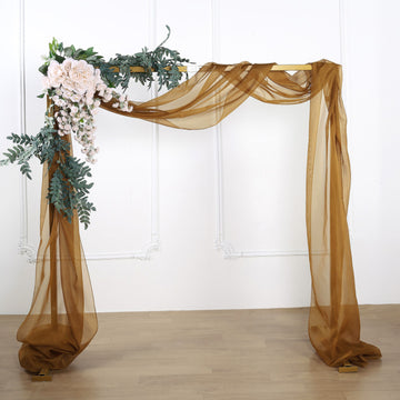 Gold Sheer Organza Wedding Arch Drapery Fabric, Window Scarf Valance 18ft