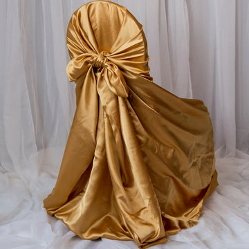 Gold Satin Self-Tie Universal Chair Cover, Folding, Dining, Banquet and Standard Size Chair Cover