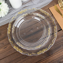 10 Pack | 7inch Gold Vintage Rim Clear Hard Plastic Dessert Plates With Embossed Scalloped Edges