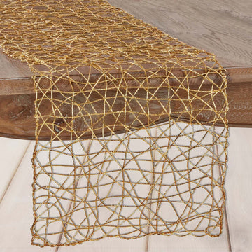 16"x72" Gold Wire Nest Table Runner, Metallic String Woven Runner