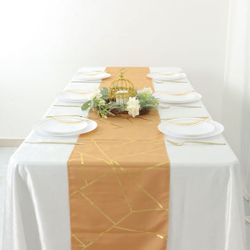 9ft Gold With Gold Foil Geometric Pattern Table Runner