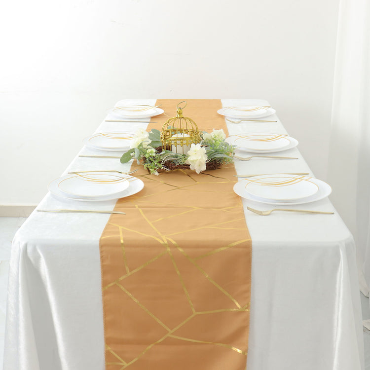 9 Feet Gold Table Runner With Gold Foil Geometric Pattern