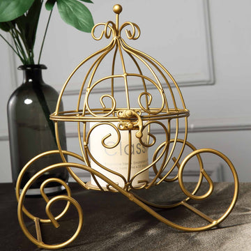 11" Gold Wrought Iron Cinderella Carriage Candle Holder or Card Display