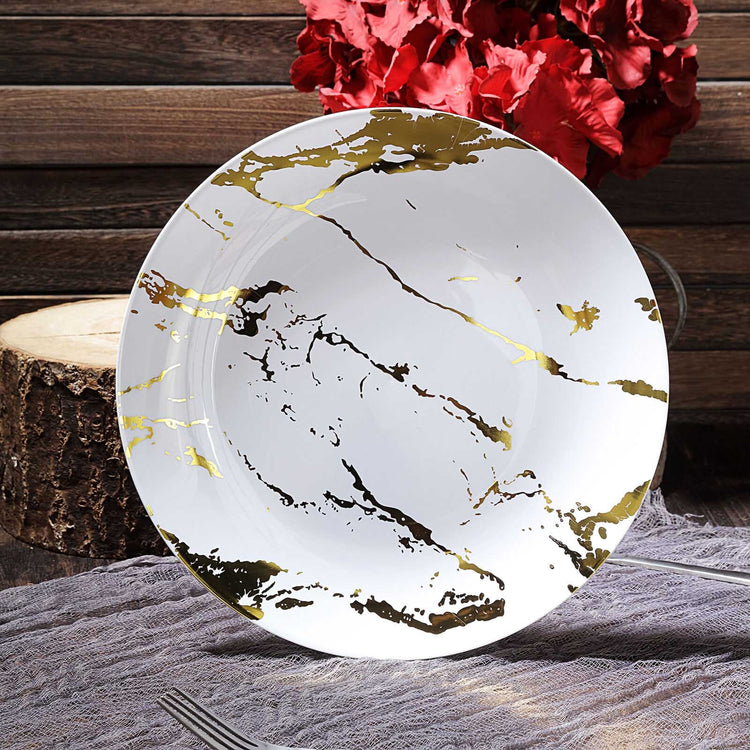 10 Pack 10 Inch Gold And White Marble Print Disposable Plastic Dinner Party Plates